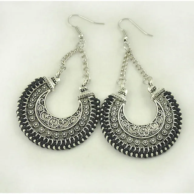 LOVBEAFAS 2017 Fashion Boho Drop Earrings For Women Jewelry Vintage Silver Long Earrings Bohemian Rope Wrap Earrings bijoux