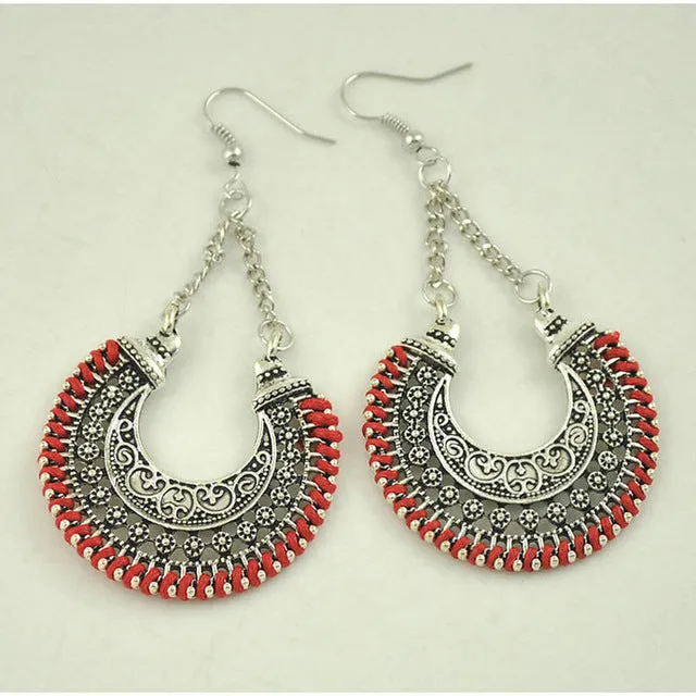LOVBEAFAS 2017 Fashion Boho Drop Earrings For Women Jewelry Vintage Silver Long Earrings Bohemian Rope Wrap Earrings bijoux