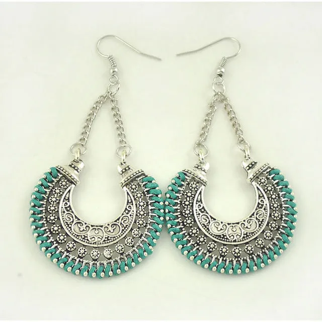 LOVBEAFAS 2017 Fashion Boho Drop Earrings For Women Jewelry Vintage Silver Long Earrings Bohemian Rope Wrap Earrings bijoux
