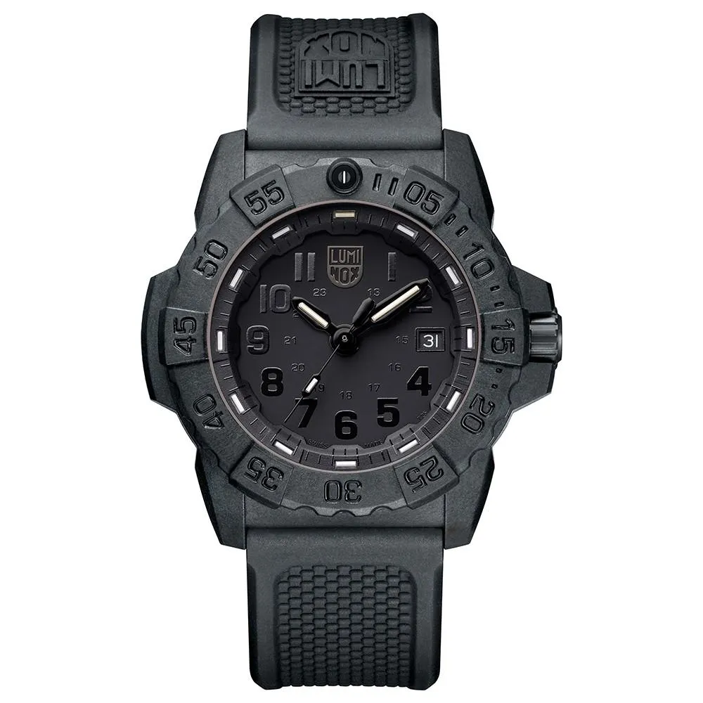 Luminox Men's Navy Seal 3500 Series Black Rubber Band Black Dial Quartz Analog Watch - XS.3501.BO