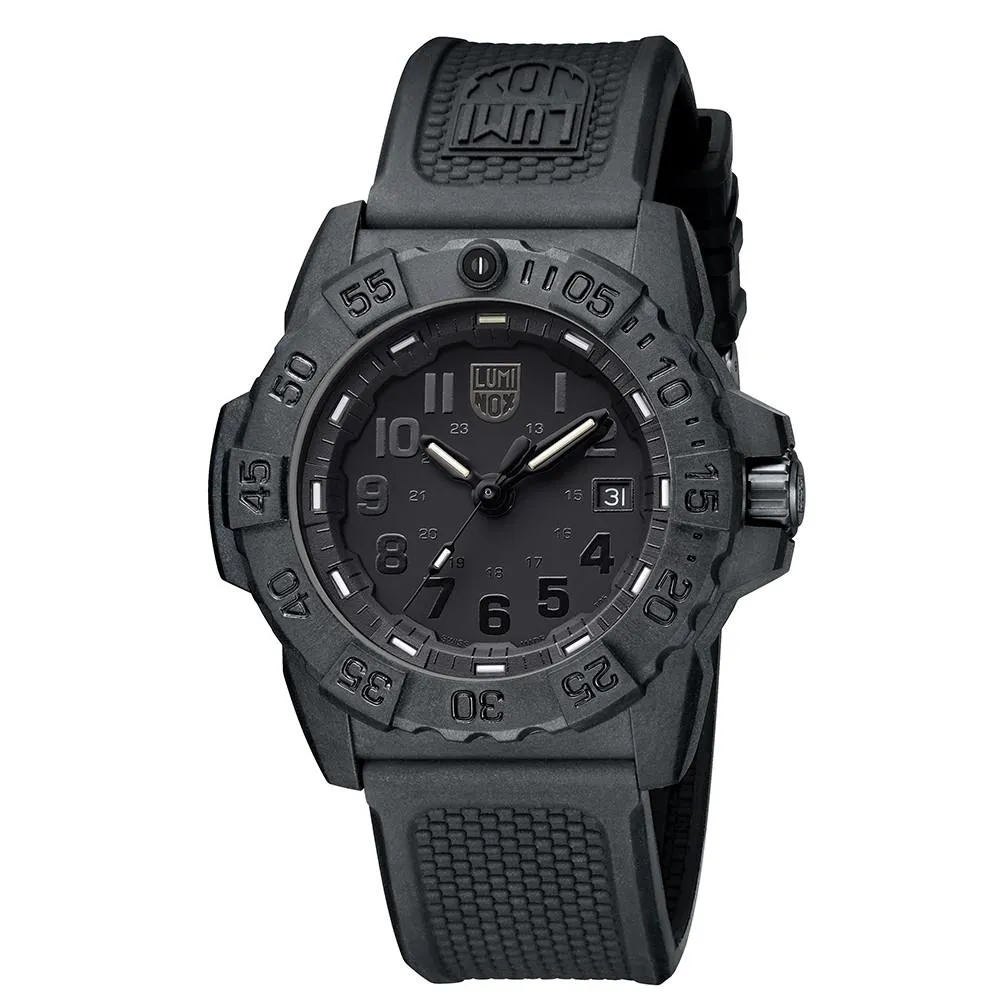 Luminox Men's Navy Seal 3500 Series Black Rubber Band Black Dial Quartz Analog Watch - XS.3501.BO