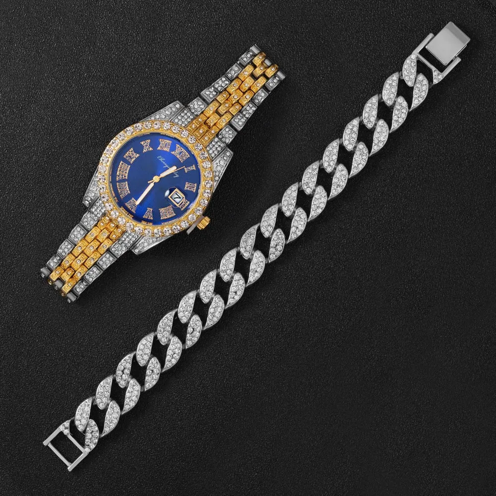 Luxury Brand Full Diamond Mens Watches Quartz Men Watch