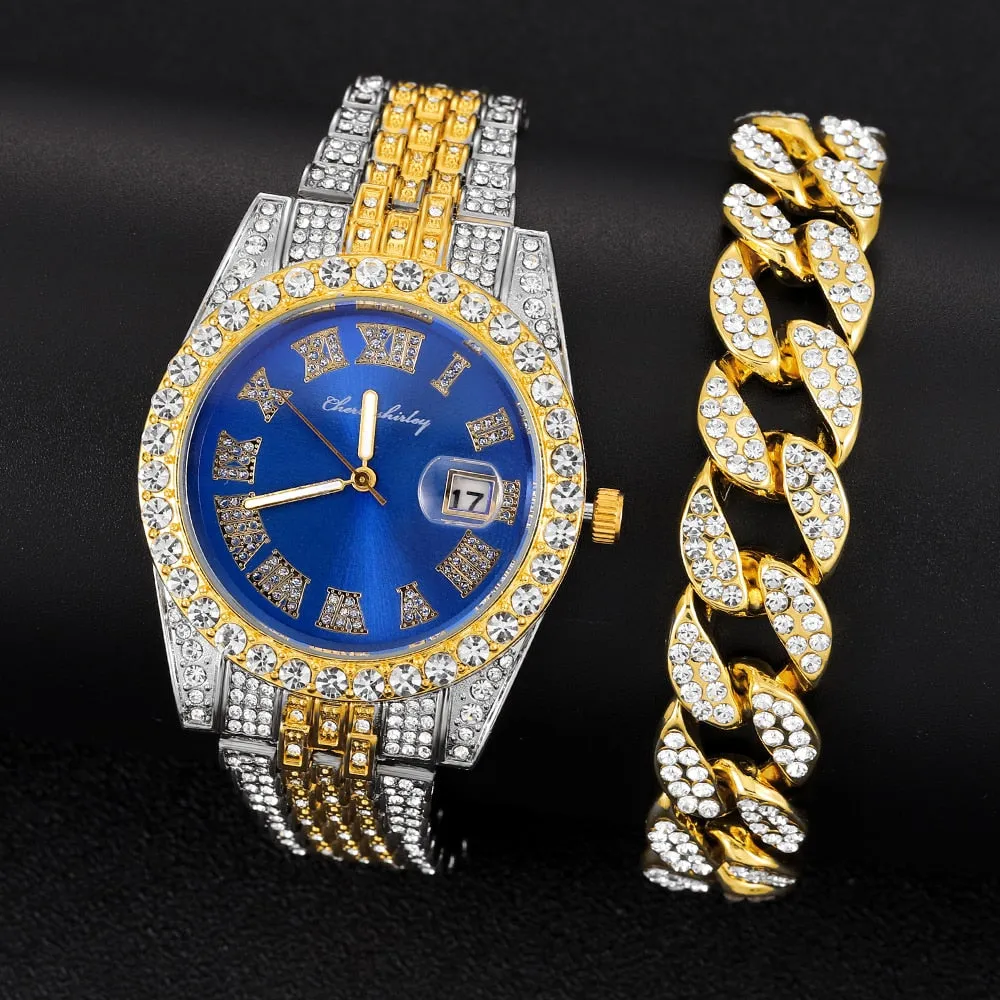 Luxury Brand Full Diamond Mens Watches Quartz Men Watch