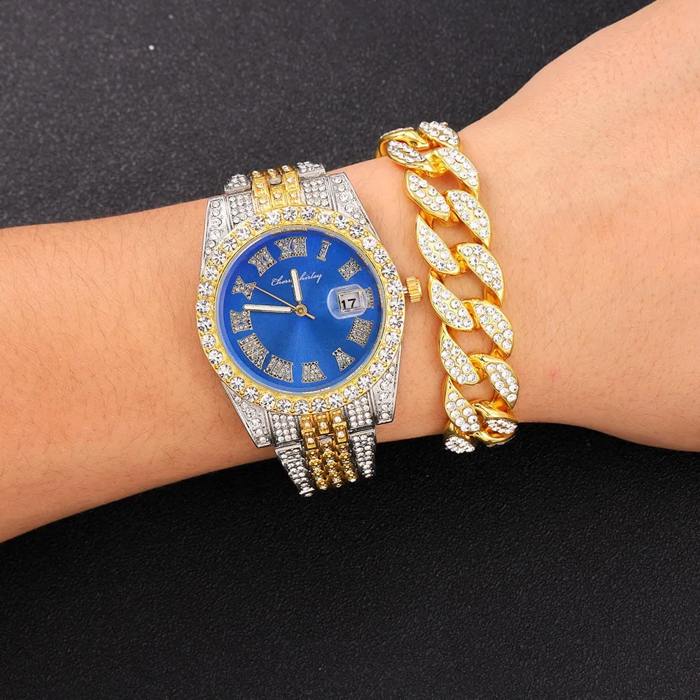 Luxury Brand Full Diamond Mens Watches Quartz Men Watch