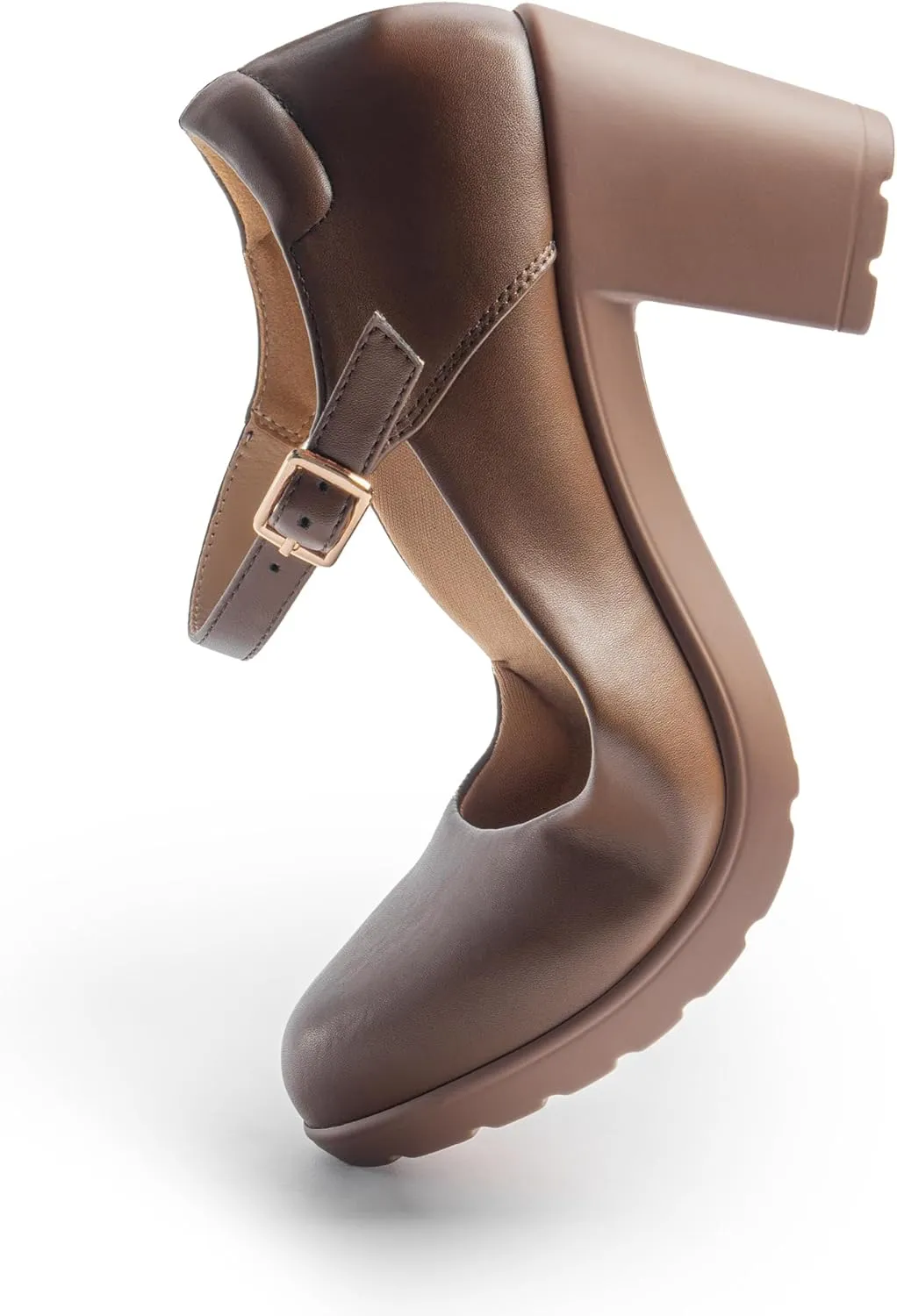 Mary Jane Heels with Arch Support, Closed Round Toe Chunky Pumps for Women, Comfortable Block Heel Dress Shoes
