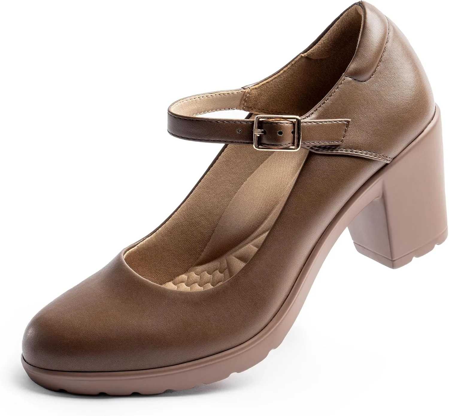 Mary Jane Heels with Arch Support, Closed Round Toe Chunky Pumps for Women, Comfortable Block Heel Dress Shoes