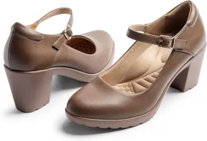 Mary Jane Heels with Arch Support, Closed Round Toe Chunky Pumps for Women, Comfortable Block Heel Dress Shoes