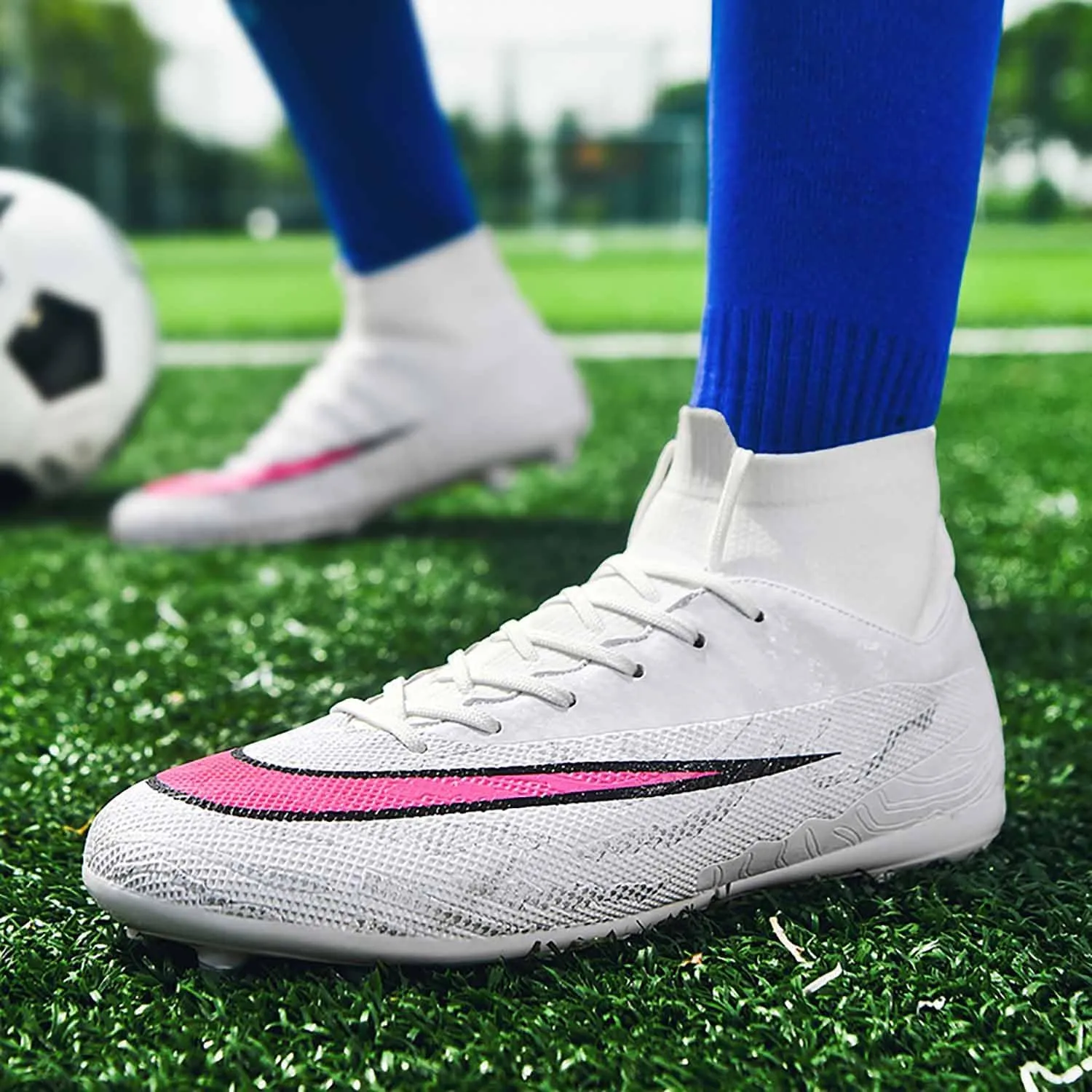 MEBAMY Men's Soccer Shoes Cleats Professional High Top Breathable Athletic Football Boots Outdoor Indoor Turf Field Professional Spikes Game Training Athletic for Boys Soccer Cleats