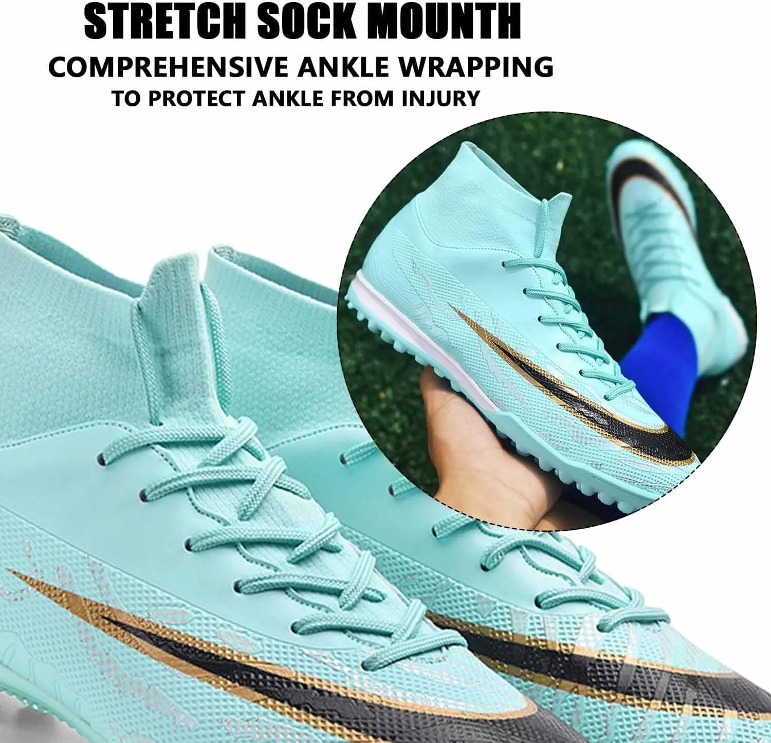 MEBAMY Men's Soccer Shoes Cleats Professional High Top Breathable Athletic Football Boots Outdoor Indoor Turf Field Professional Spikes Game Training Athletic for Boys Soccer Cleats