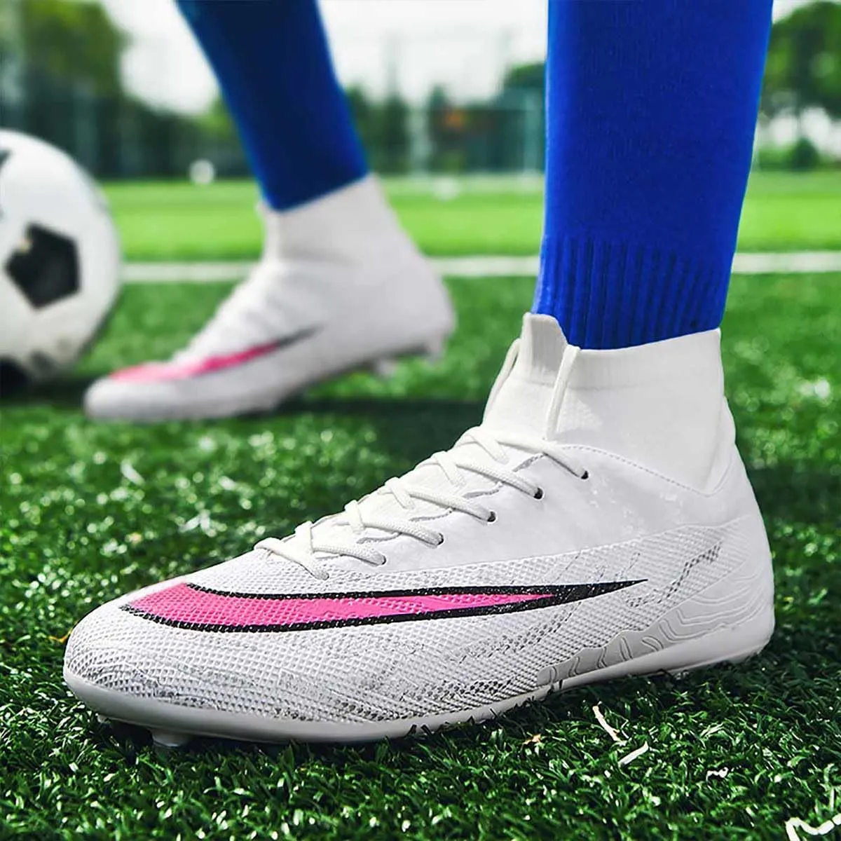 MEBAMY Men's Soccer Shoes Cleats Professional High Top Breathable Athletic Football Boots Outdoor Indoor Turf Field Professional Spikes Game Training Athletic for Boys Soccer Cleats