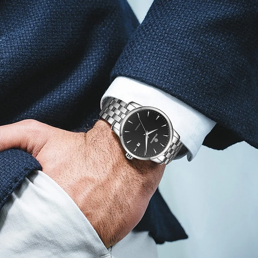 Men's Business Watch 40mm 5Bar Mechanical Watch Simple Sapphire  Ultra Thin Mechanical Watch