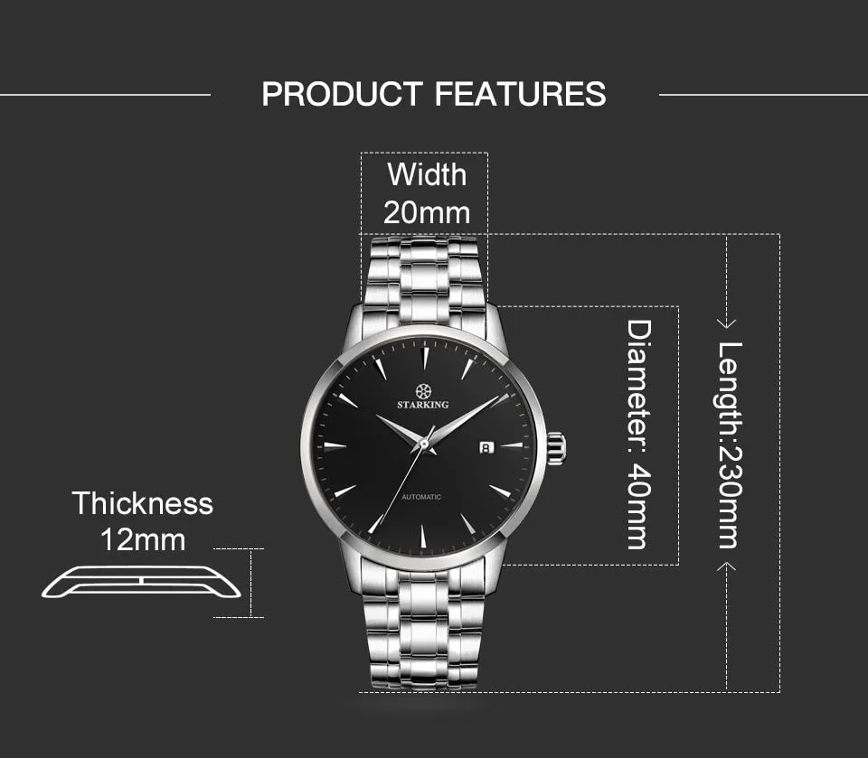 Men's Business Watch 40mm 5Bar Mechanical Watch Simple Sapphire  Ultra Thin Mechanical Watch