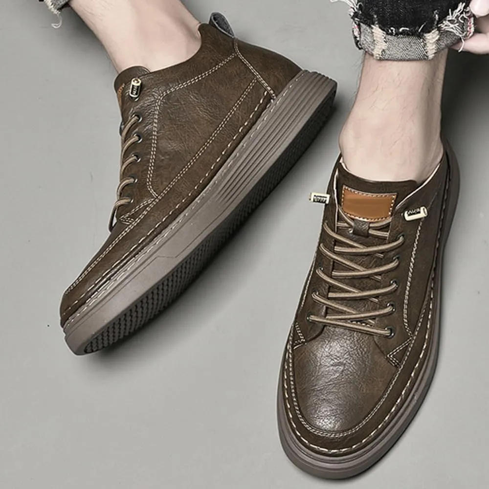 Men's Invisible Height Increasing Shoes Non-Slip Soft Sole Lace-Up Fashion Sneaker Dress Shoes Mens Casual Workout Footwear Leather Casual Shoes