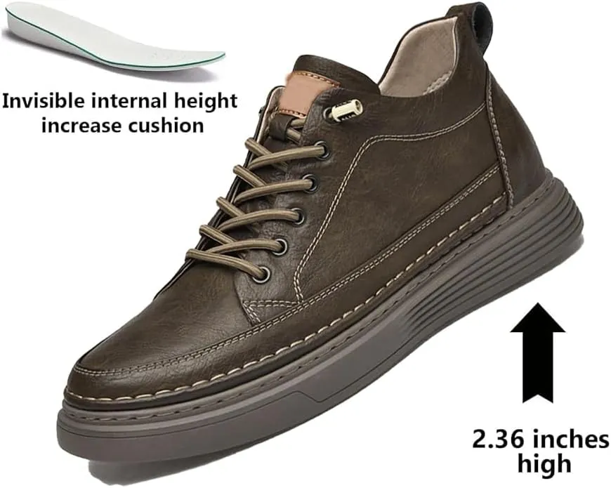 Men's Invisible Height Increasing Shoes Non-Slip Soft Sole Lace-Up Fashion Sneaker Dress Shoes Mens Casual Workout Footwear Leather Casual Shoes