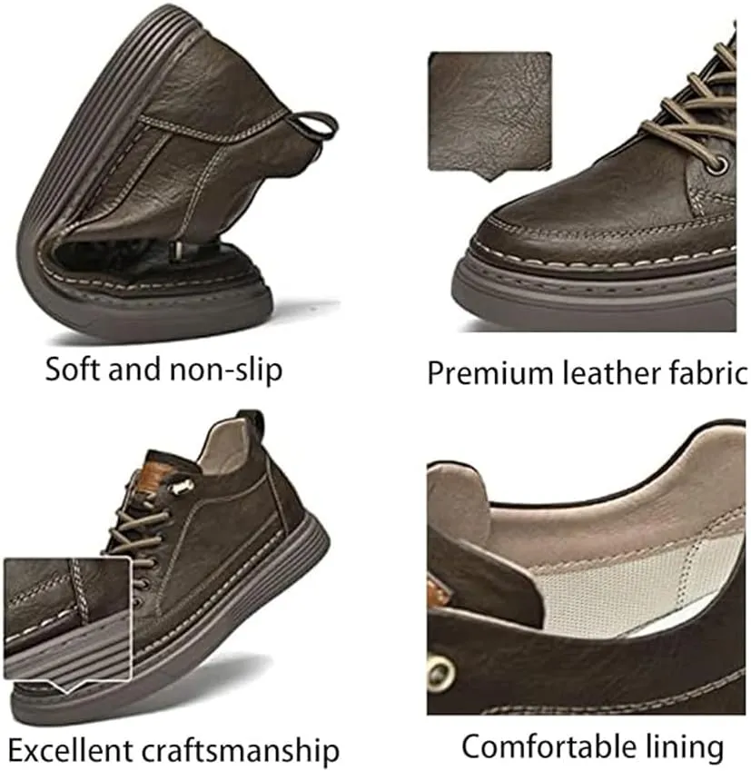 Men's Invisible Height Increasing Shoes Non-Slip Soft Sole Lace-Up Fashion Sneaker Dress Shoes Mens Casual Workout Footwear Leather Casual Shoes