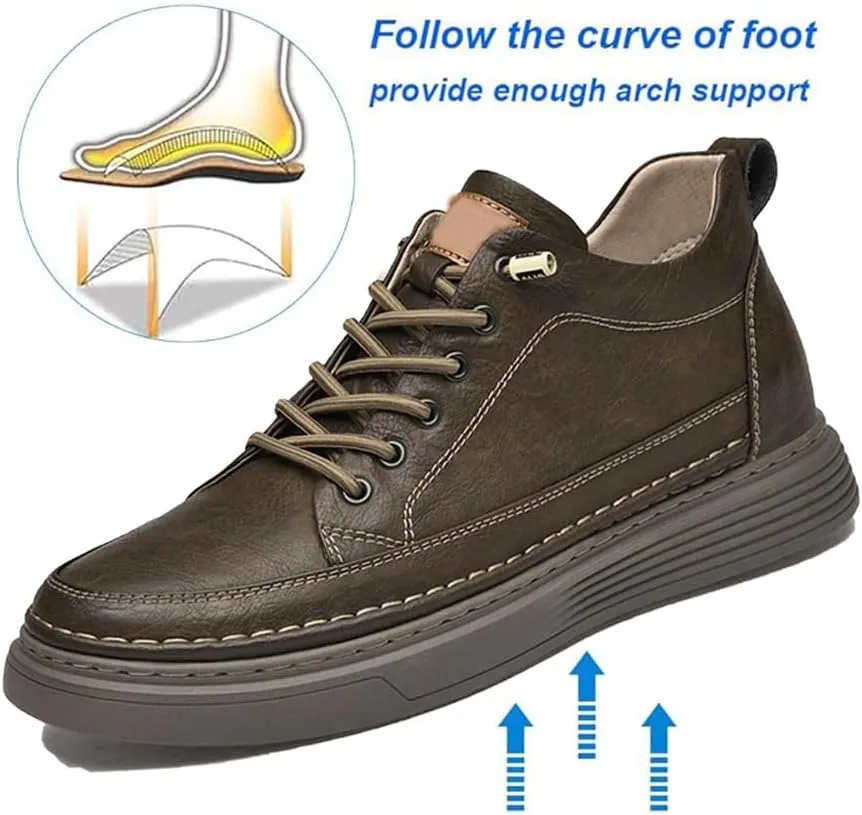 Men's Invisible Height Increasing Shoes Non-Slip Soft Sole Lace-Up Fashion Sneaker Dress Shoes Mens Casual Workout Footwear Leather Casual Shoes