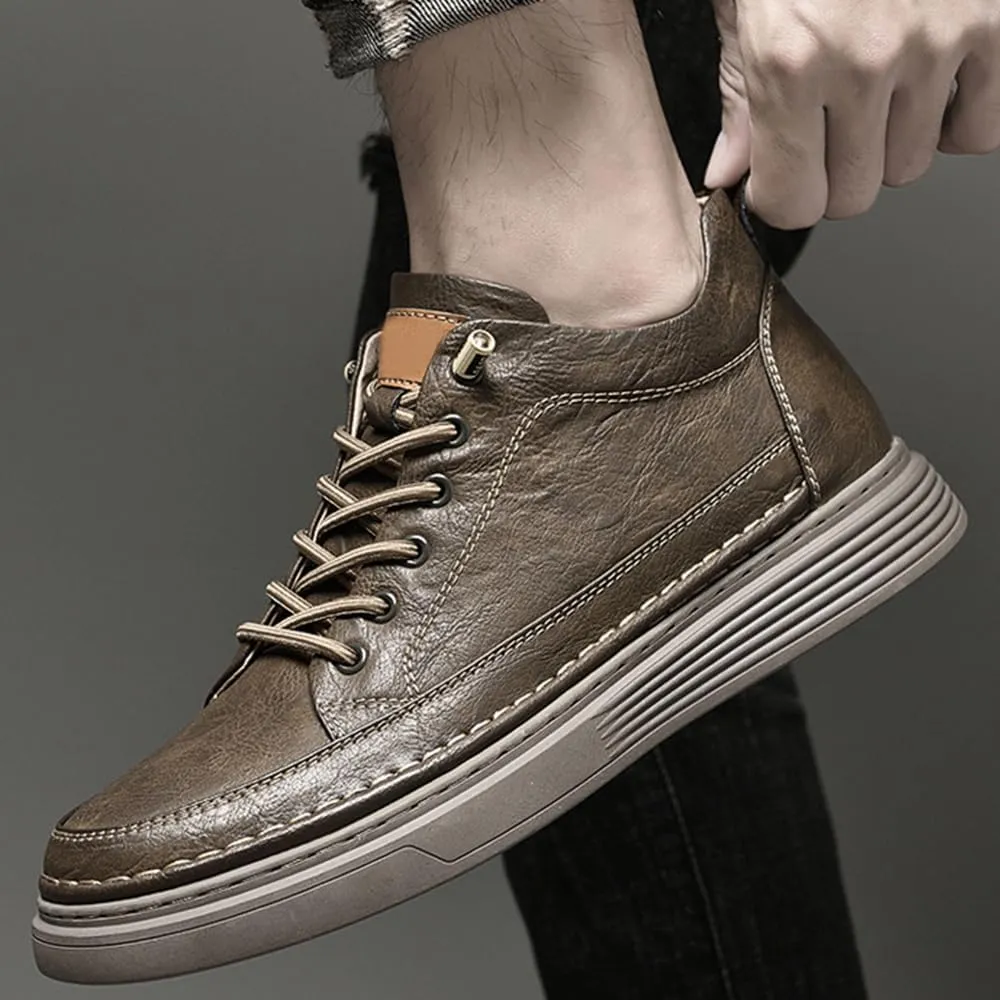 Men's Invisible Height Increasing Shoes Non-Slip Soft Sole Lace-Up Fashion Sneaker Dress Shoes Mens Casual Workout Footwear Leather Casual Shoes