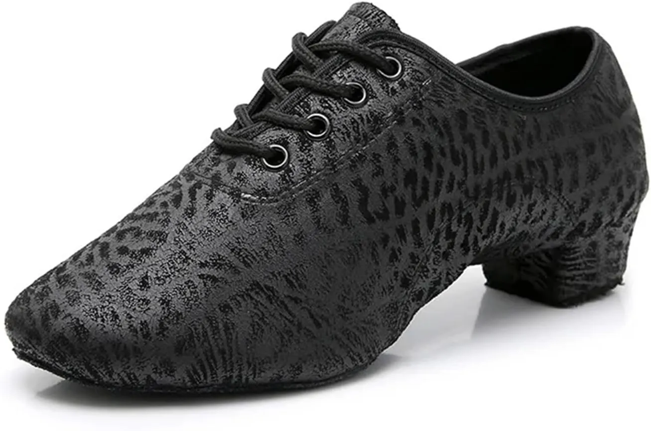 Men's Latin Dance Shoes Men's Microfiber Latin Dance Shoes Bottom Dancing Shoes Black 3CM Tango Samba Men's Teachers' Shoes