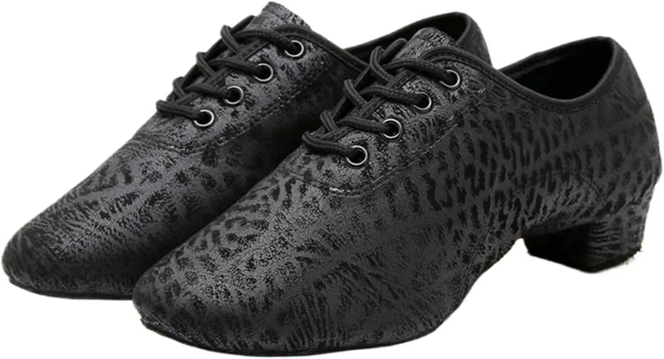 Men's Latin Dance Shoes Men's Microfiber Latin Dance Shoes Bottom Dancing Shoes Black 3CM Tango Samba Men's Teachers' Shoes