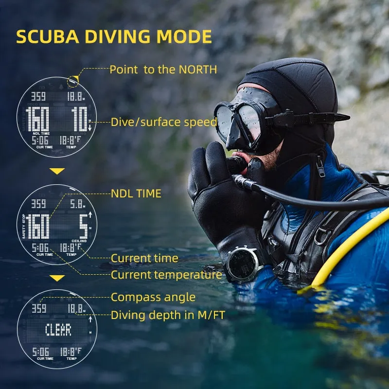 Men's Professional Diving Computer Watch Scuba Diving NDL (No Deco Time) 50M Dive Watches