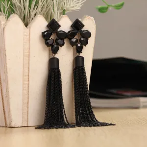 New fashion personality metal chain tassel long earrings rhinestone gold plated jewelry