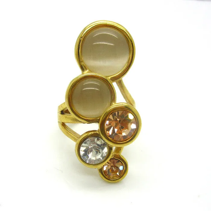 New Style Pink/Blue/White Round Opal Ring 18 k Gold Plated High-grade Fashion Delicate And Charming Woman Rings