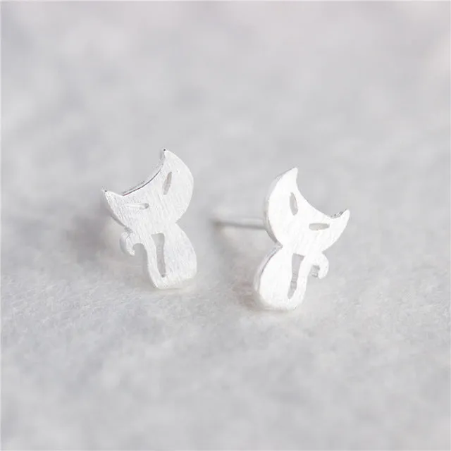 OBSEDE 2017 Fashion Women Earrings Sterling Silver Stud Earrings Small Funny Cross Cats Earring Fine Jewelry Gift For Girl