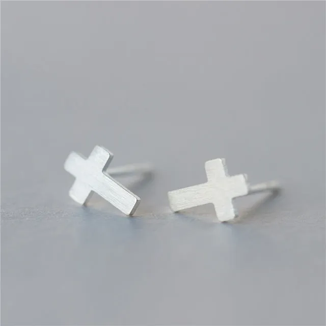 OBSEDE 2017 Fashion Women Earrings Sterling Silver Stud Earrings Small Funny Cross Cats Earring Fine Jewelry Gift For Girl