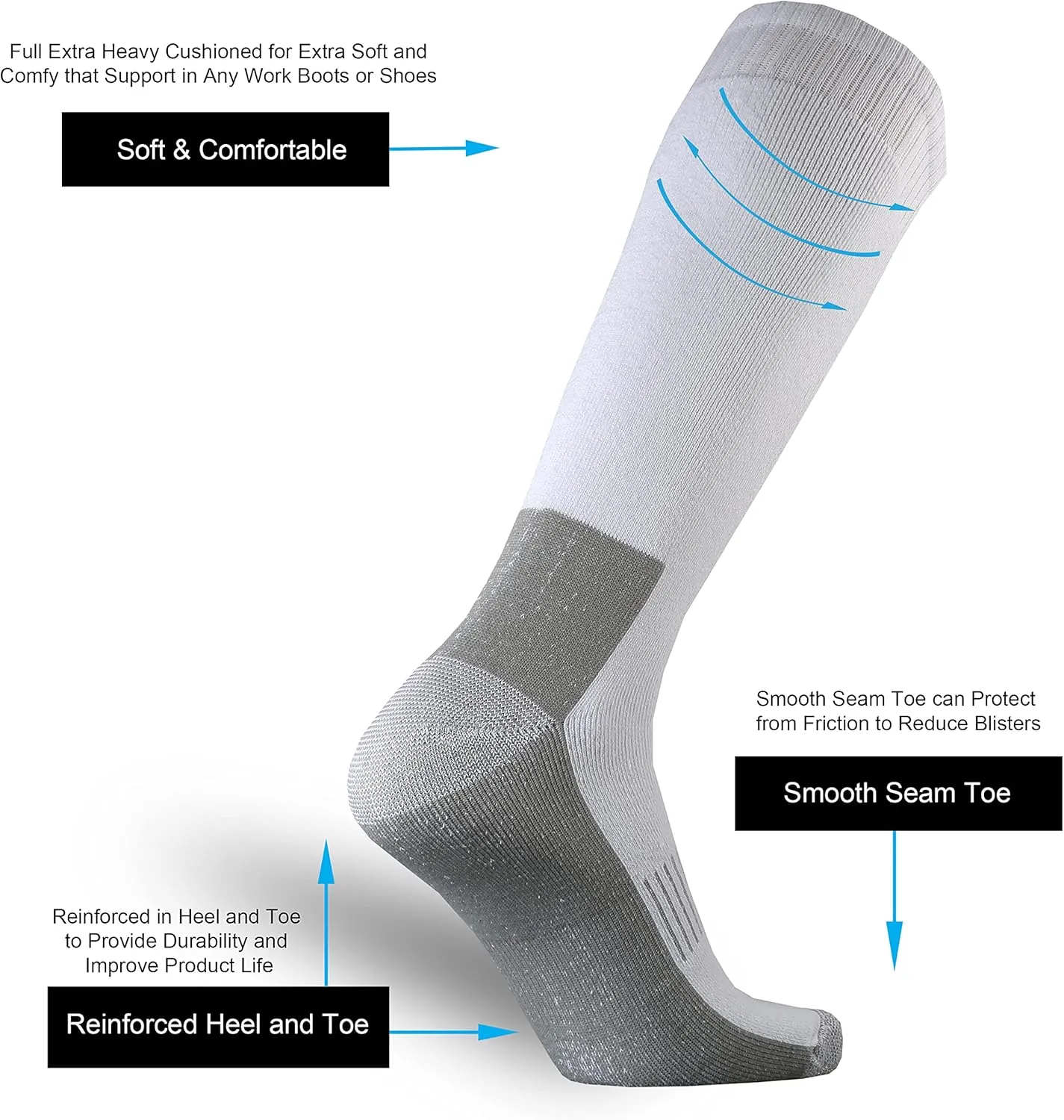 ONKE Knee High Socks Cushioned Moisture Wicking for Mens Over the Calf OTC Steel Toe Western Work Boot Thermal Hiking Hunting
