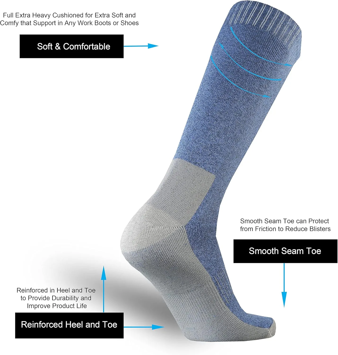 ONKE Knee High Socks Cushioned Moisture Wicking for Mens Over the Calf OTC Steel Toe Western Work Boot Thermal Hiking Hunting