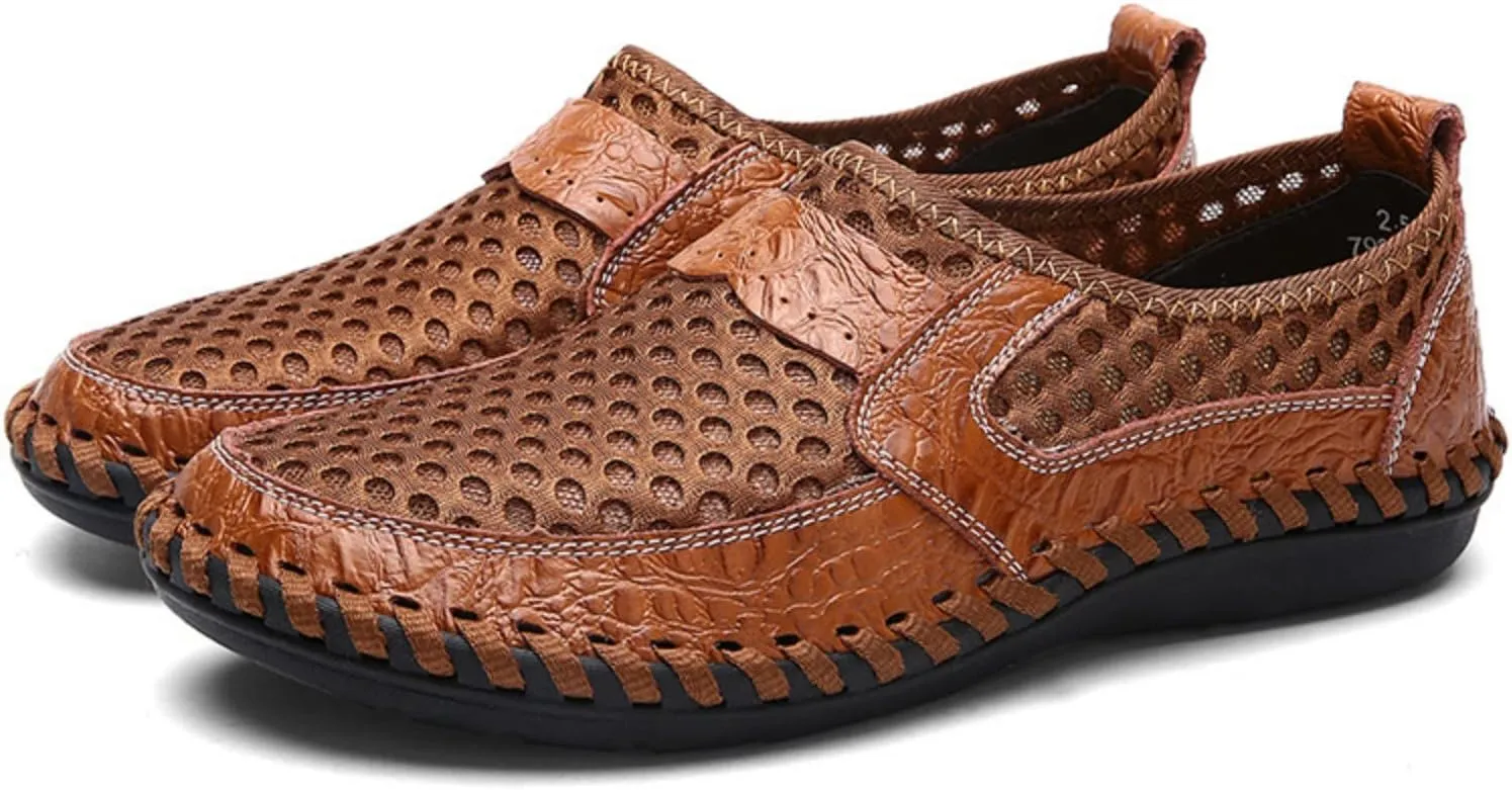 pearlzone Men's Mesh Breathable Walking Loafers,Summer Outdoor Lightweight Slip-on Mesh Casual Shoes Hiking Shoes