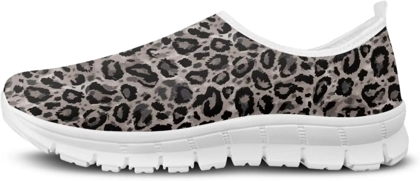 Pop Leopard Print Slip on Shoes Women Low Top Casual Mesh Shoes with Arch Support Insole Business Work Outdoor Sneaker