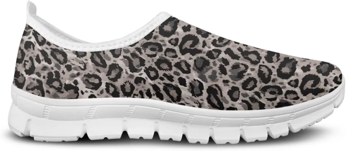 Pop Leopard Print Slip on Shoes Women Low Top Casual Mesh Shoes with Arch Support Insole Business Work Outdoor Sneaker