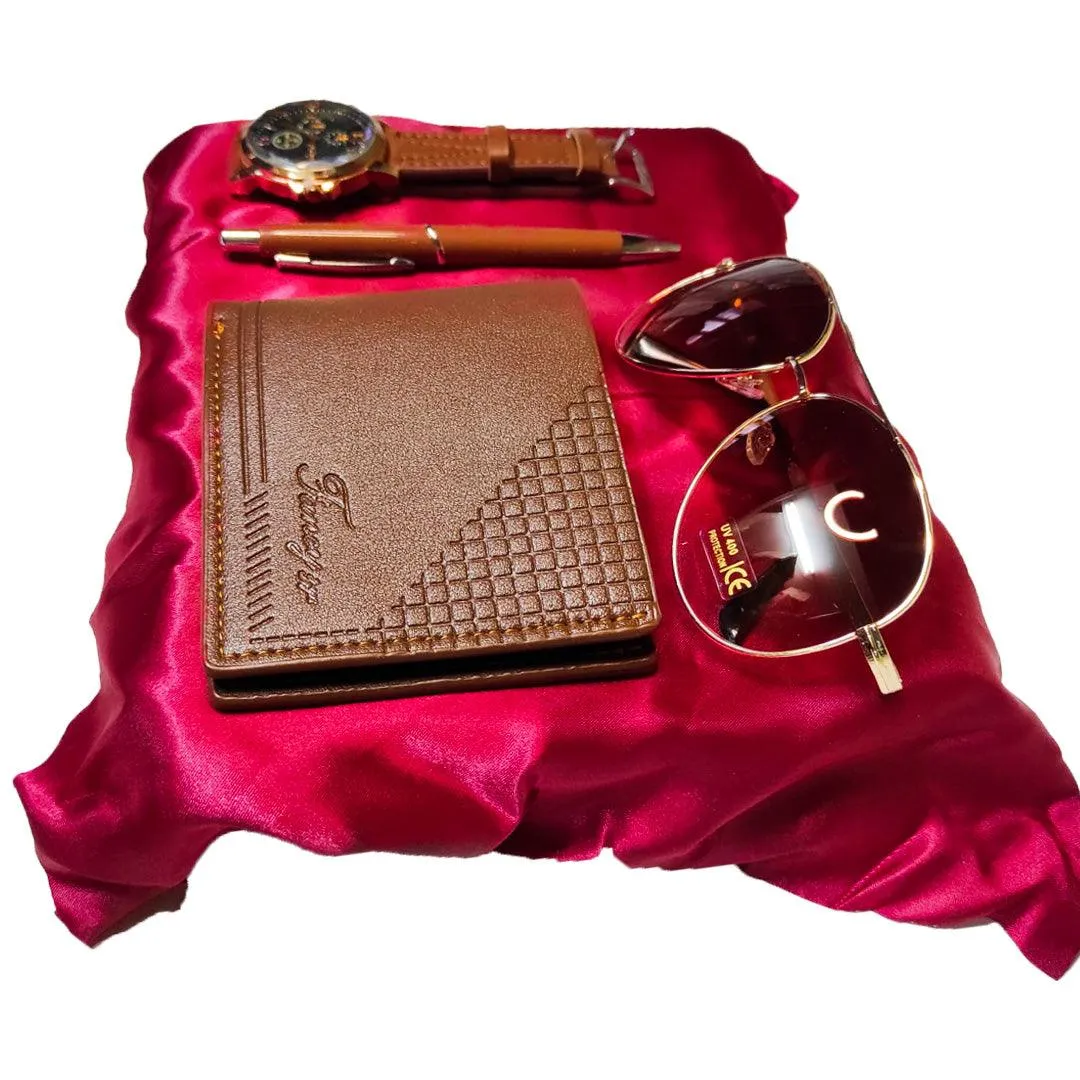 Professional Gift Set With Pen Sunglass Wallet Watch - Gold