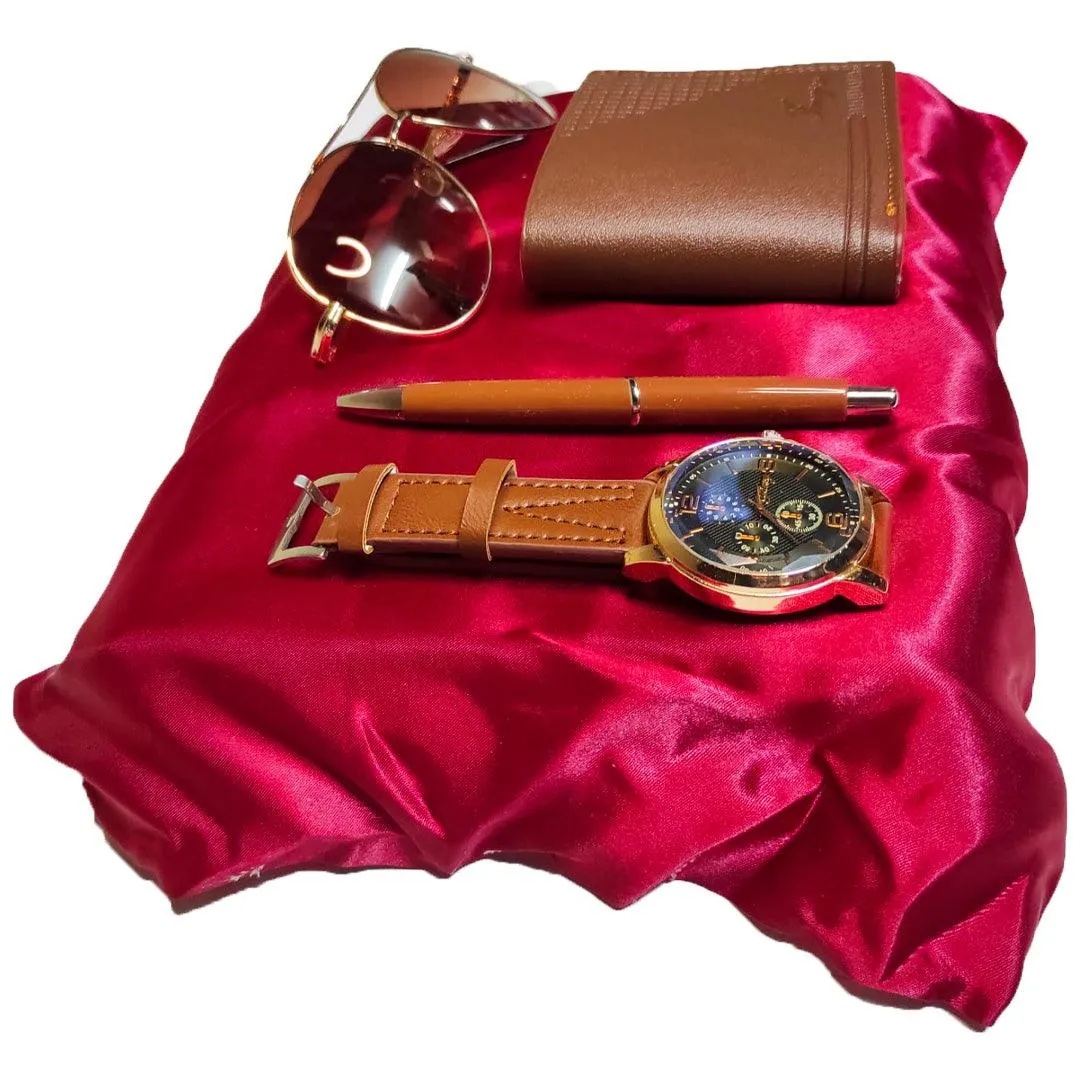 Professional Gift Set With Pen Sunglass Wallet Watch - Gold