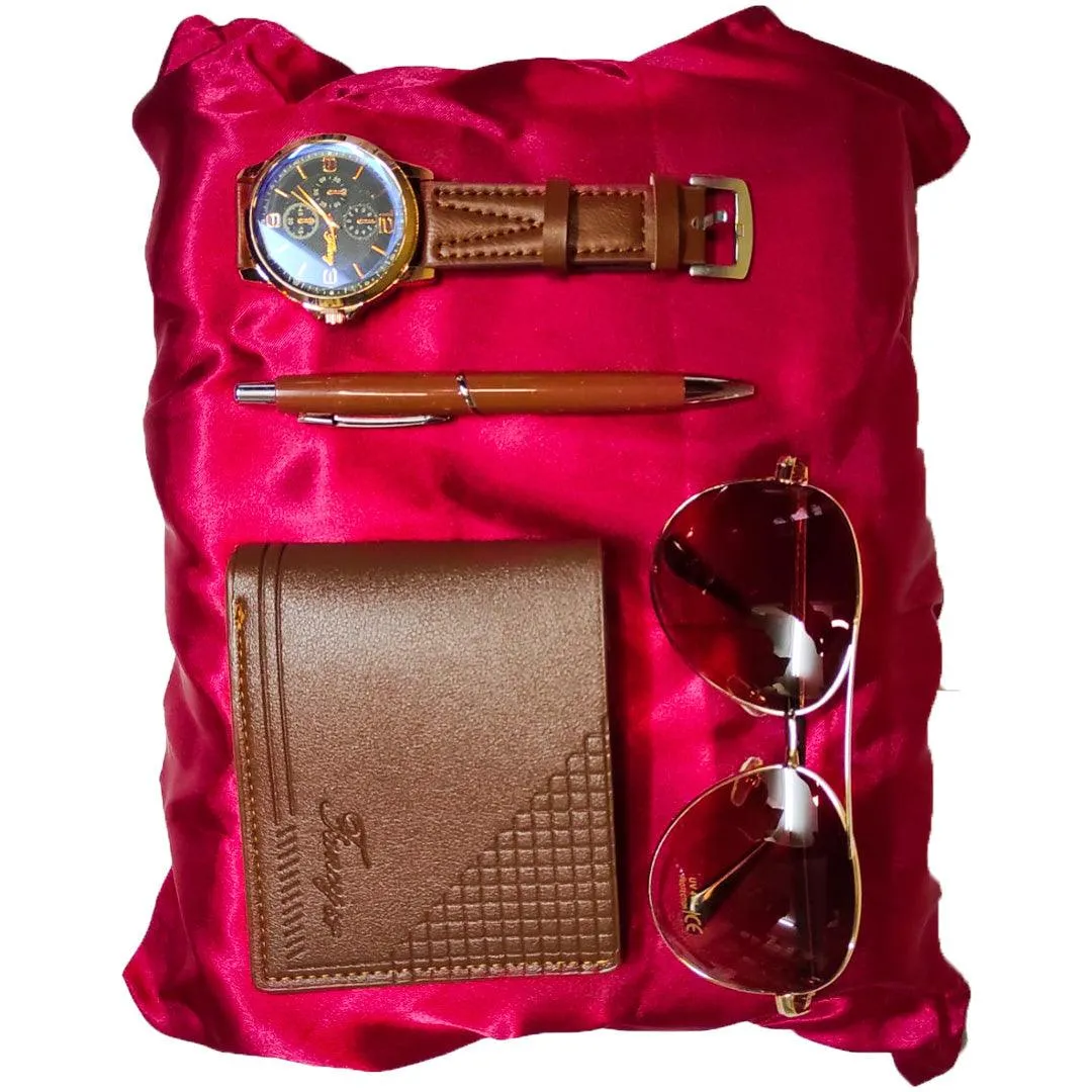 Professional Gift Set With Pen Sunglass Wallet Watch - Gold