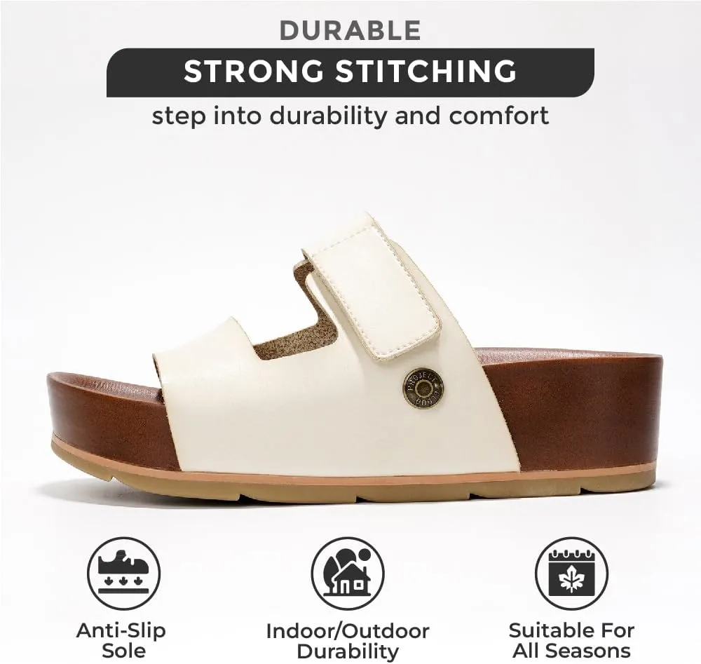 Project Cloud Platform Sandals Women Footwear - Genuine Leather Beach Summer Wedges with Comfortable Memory Foam Insole - Non Slip & Lightweight Wedge Sandals for Women 2025 (Pismo)