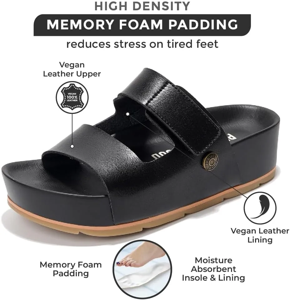 Project Cloud Platform Sandals Women Footwear - Genuine Leather Beach Summer Wedges with Comfortable Memory Foam Insole - Non Slip & Lightweight Wedge Sandals for Women 2025 (Pismo)