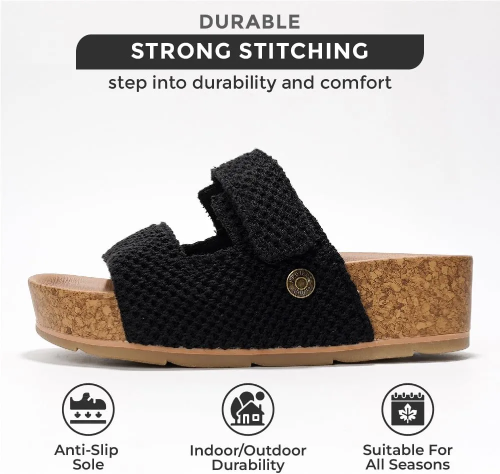 Project Cloud Platform Sandals Women Footwear - Genuine Leather Beach Summer Wedges with Comfortable Memory Foam Insole - Non Slip & Lightweight Wedge Sandals for Women 2025 (Pismo)