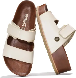 Project Cloud Platform Sandals Women Footwear - Genuine Leather Beach Summer Wedges with Comfortable Memory Foam Insole - Non Slip & Lightweight Wedge Sandals for Women 2025 (Pismo)