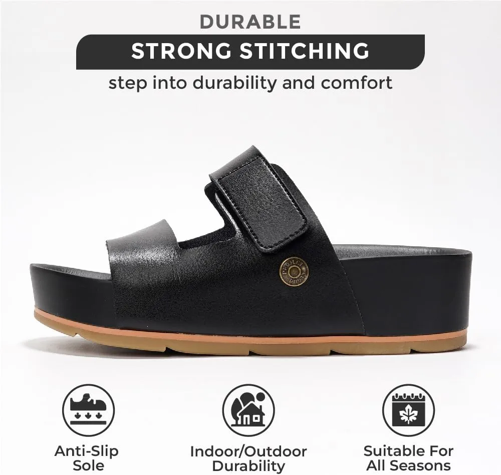 Project Cloud Platform Sandals Women Footwear - Genuine Leather Beach Summer Wedges with Comfortable Memory Foam Insole - Non Slip & Lightweight Wedge Sandals for Women 2025 (Pismo)