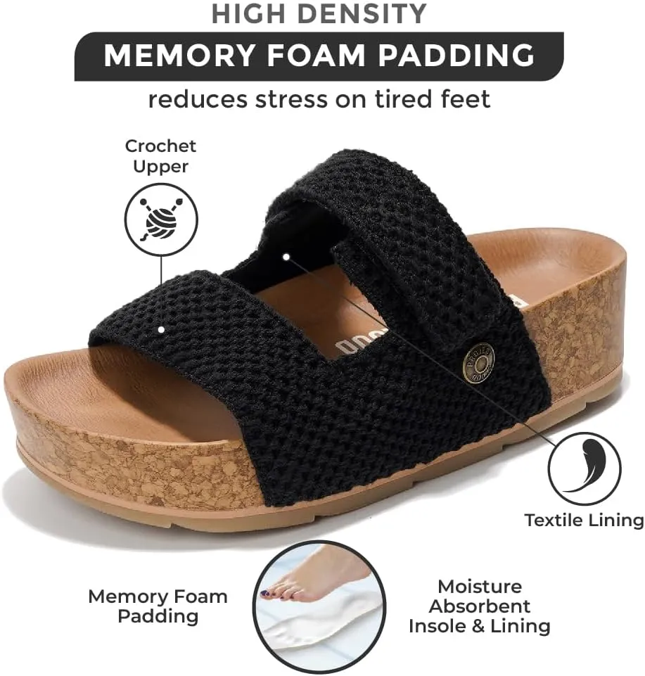 Project Cloud Platform Sandals Women Footwear - Genuine Leather Beach Summer Wedges with Comfortable Memory Foam Insole - Non Slip & Lightweight Wedge Sandals for Women 2025 (Pismo)