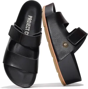 Project Cloud Platform Sandals Women Footwear - Genuine Leather Beach Summer Wedges with Comfortable Memory Foam Insole - Non Slip & Lightweight Wedge Sandals for Women 2025 (Pismo)