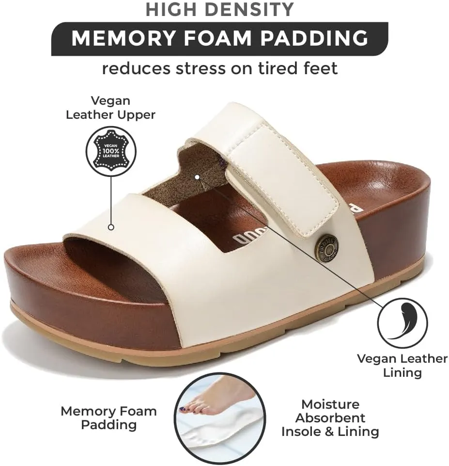 Project Cloud Platform Sandals Women Footwear - Genuine Leather Beach Summer Wedges with Comfortable Memory Foam Insole - Non Slip & Lightweight Wedge Sandals for Women 2025 (Pismo)