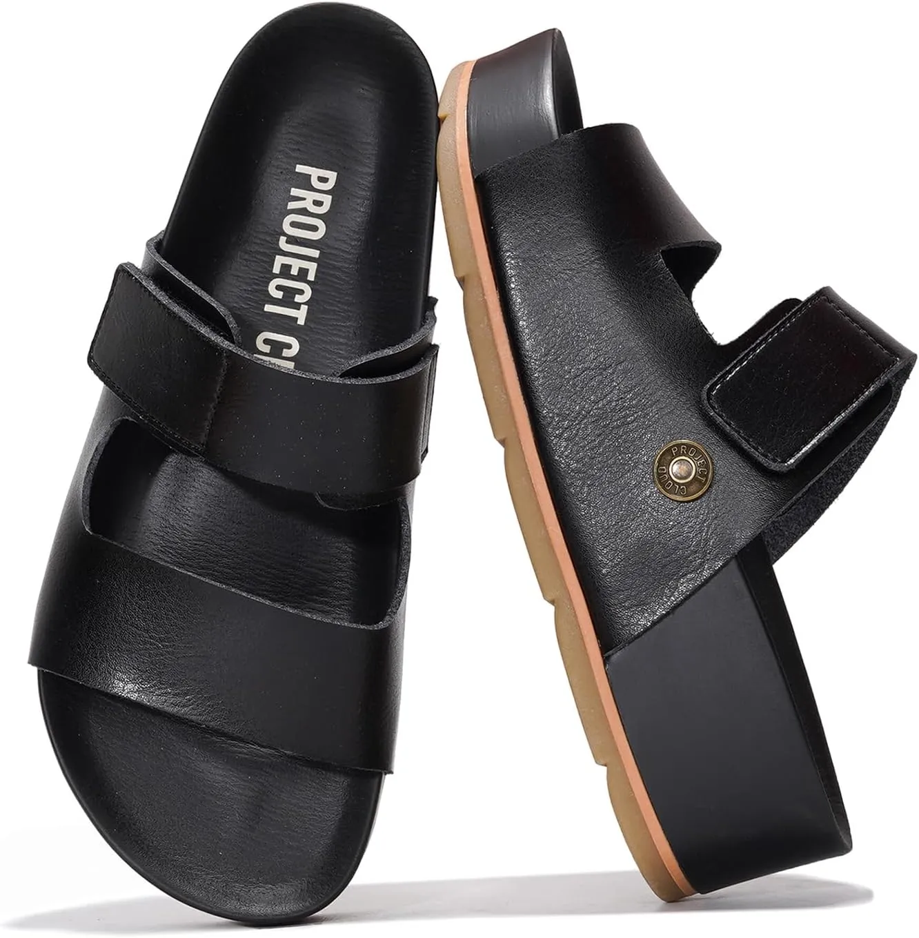 Project Cloud Platform Sandals Women Footwear - Genuine Leather Beach Summer Wedges with Comfortable Memory Foam Insole - Non Slip & Lightweight Wedge Sandals for Women 2025 (Pismo)