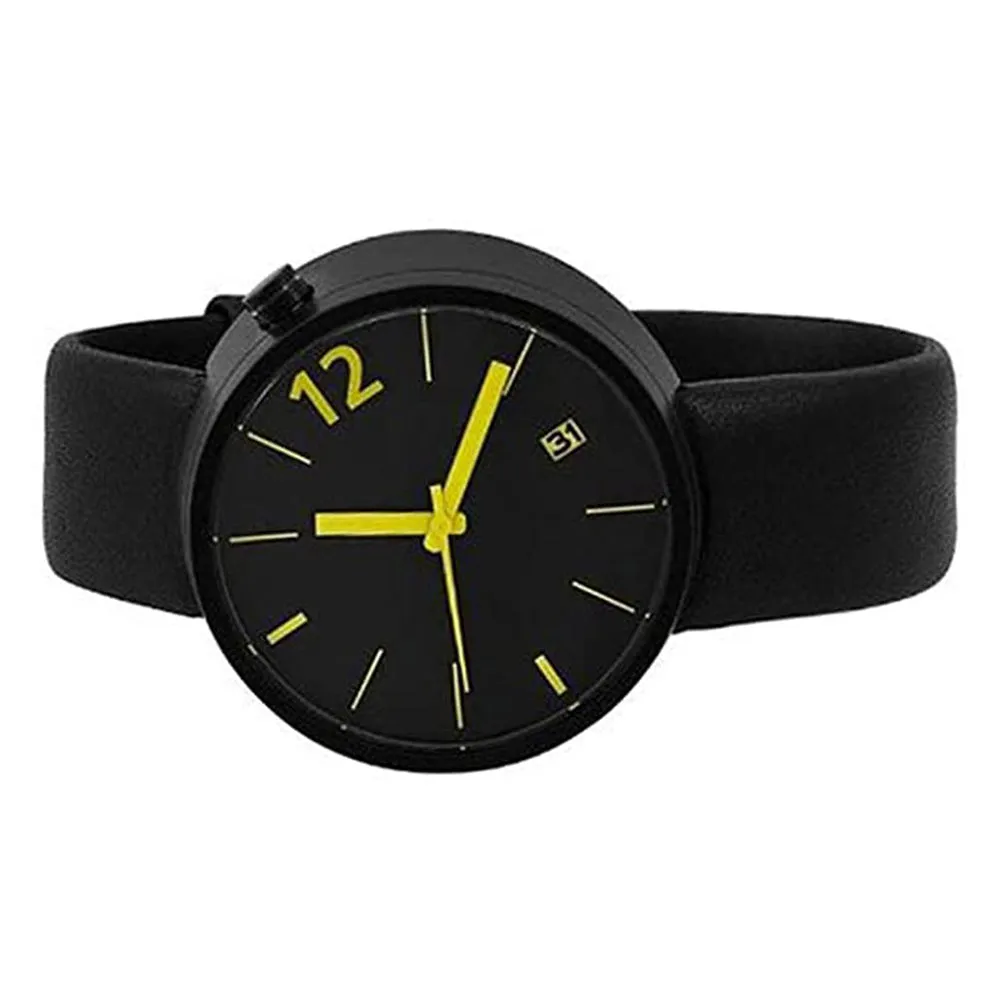 Projects Mens Towards Stainless Watch - Black Leather Strap - Black Dial - 7288BY