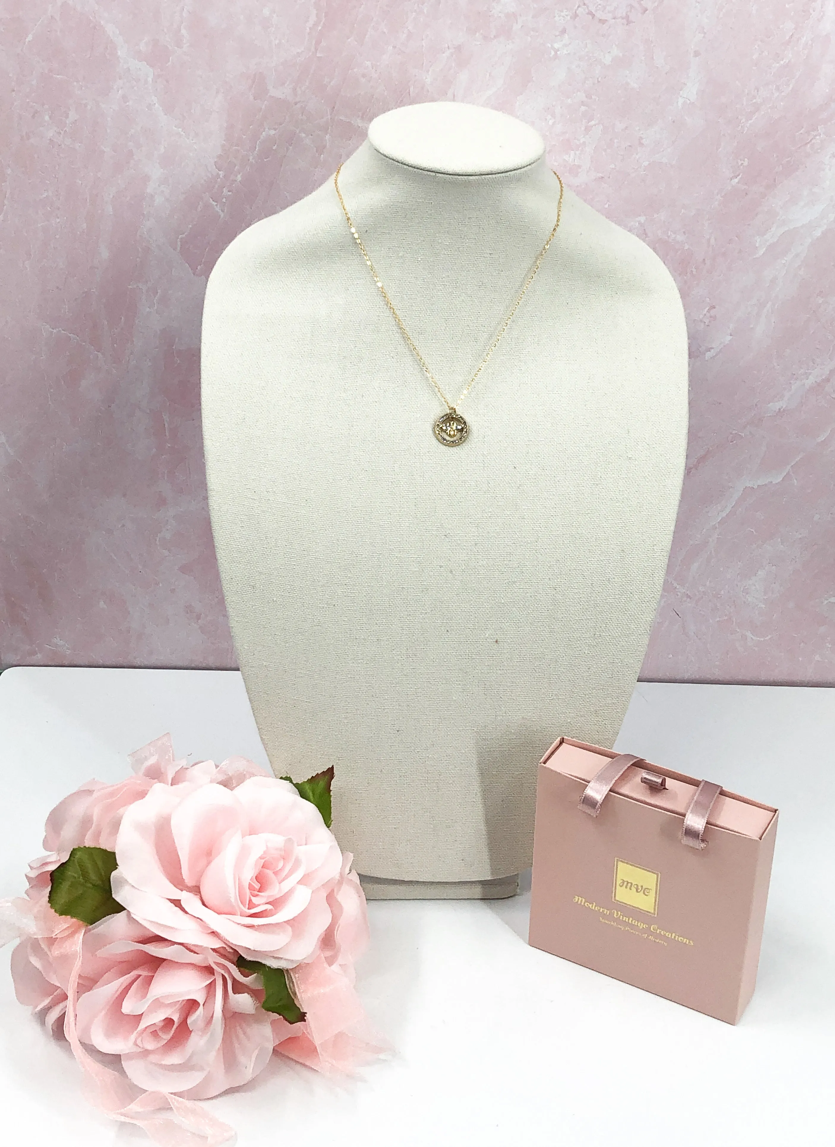Rosemary Rhinestone Vintage Gucci Button Necklace - Modern Vintage Creations