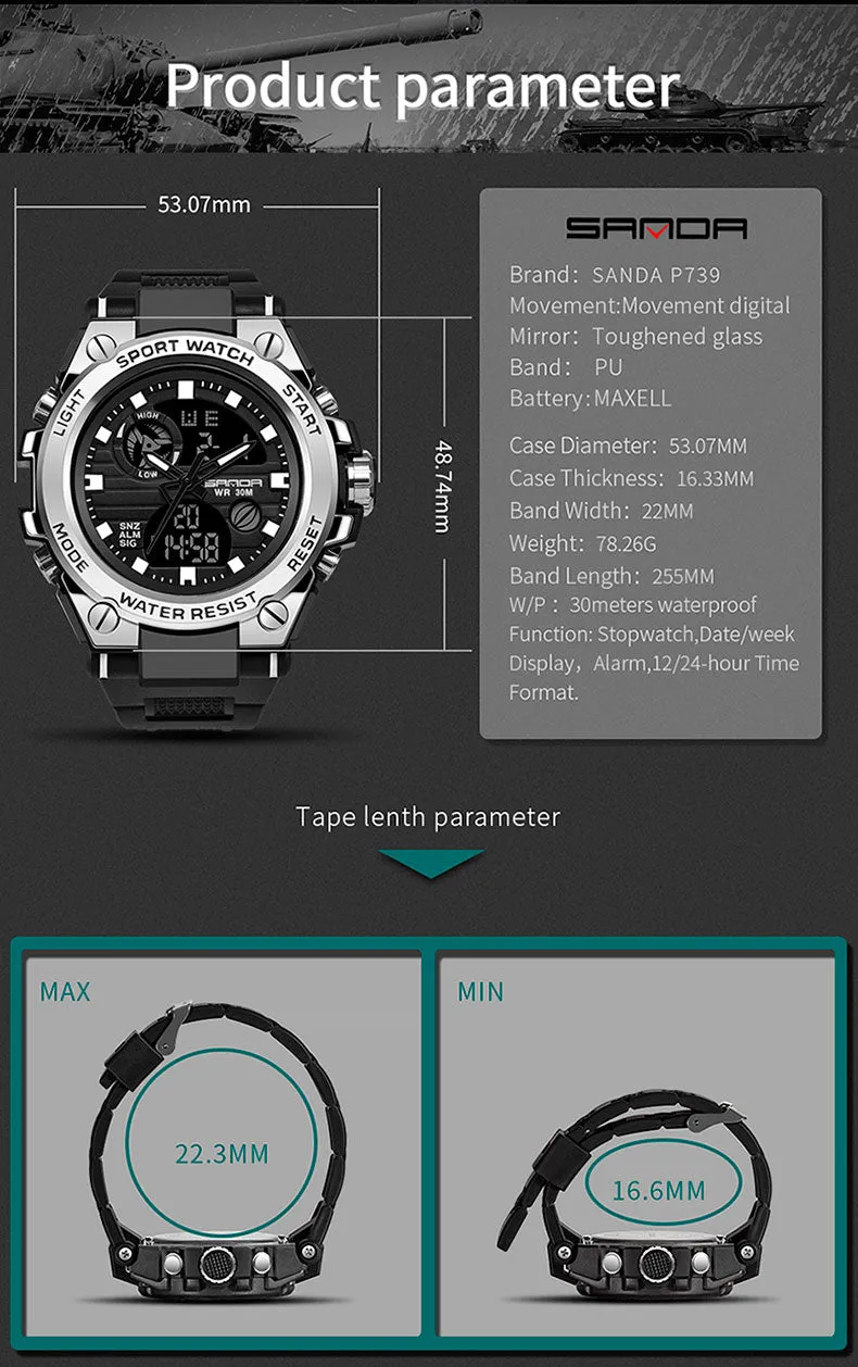 SANDA 30M Waterproof Sports Watch