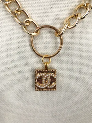 Shelly Square Gold and Pearl Vintage Coco Chanel Button Necklace - Modern Vintage Creations