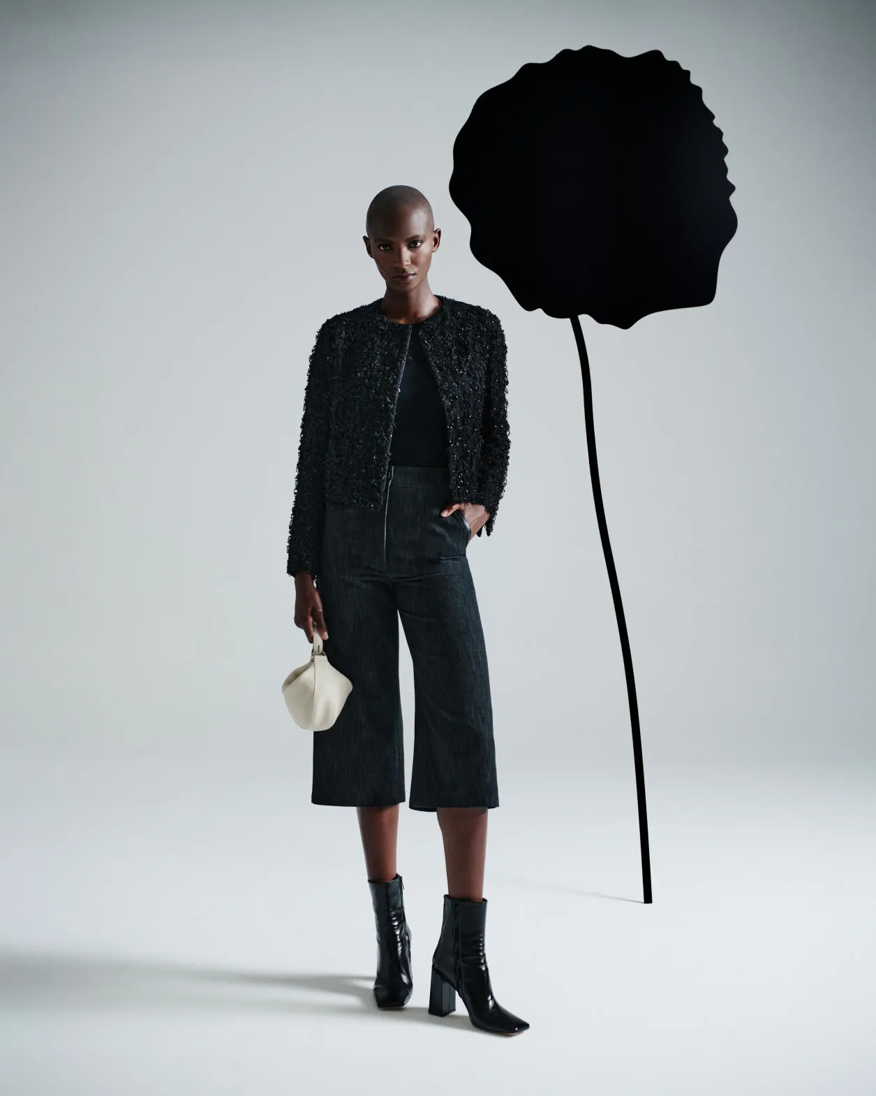Short Jacket with Micro Sequins Fringed Boucl
